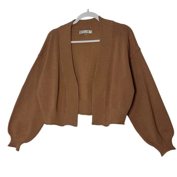 Anthropologie Flat White Crop Cardigan Women's Sweater Waffle One Size - Picture 2 of 9